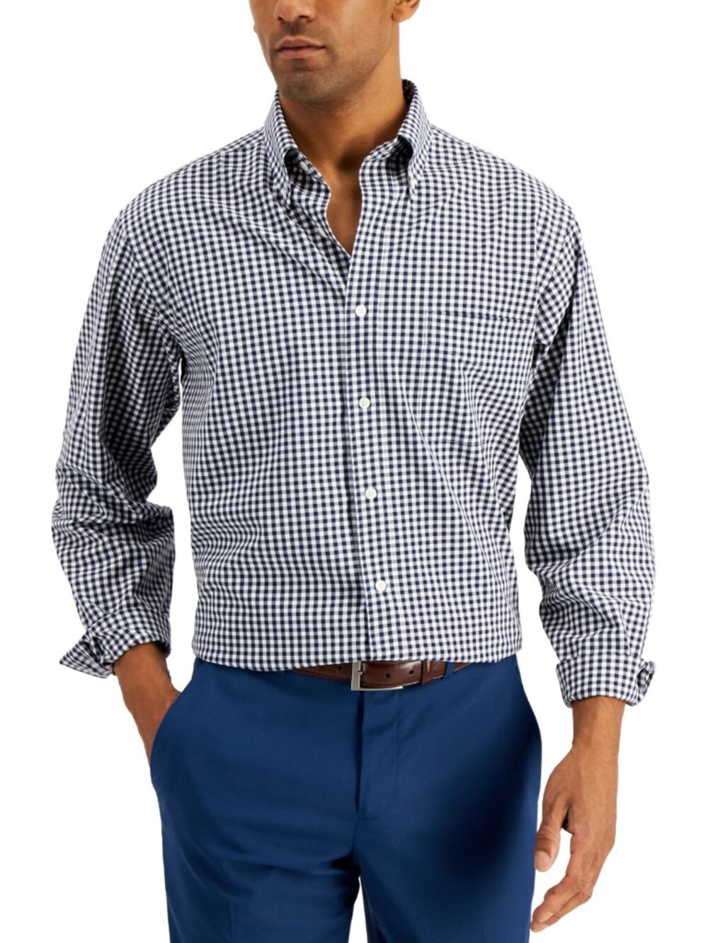 Club Room Men's Regular Fit Traveler Dress Shirt, Macy's - Navy White   NWT